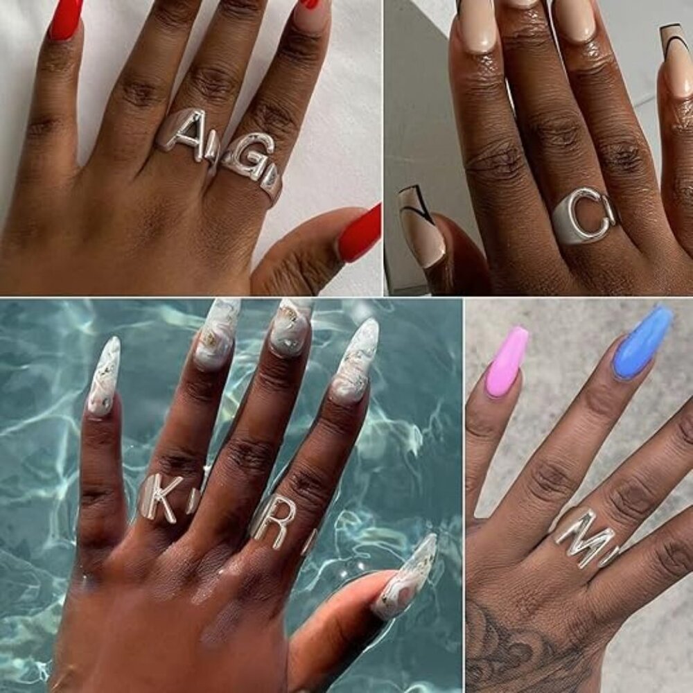 Letter Q Initial Silver Rings Adjustable Gold Sta… - image 3